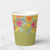 水彩花模様オン緑 紙コップ (右)