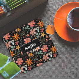 水彩花模様カスタム白黒 スクエアペーパーコースター