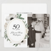 水彩花模様ゴールドフォト 50周年記念 招待状 (正面/裏面)