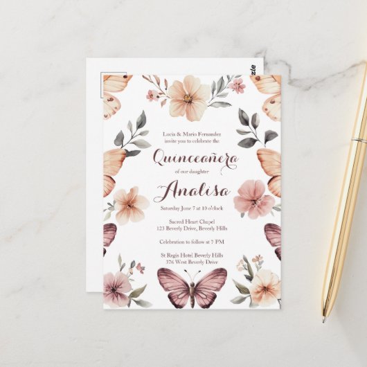 水彩花模様ズバタフライキンセニェラカスタム ポストカード (正面/裏面インサイチュ)