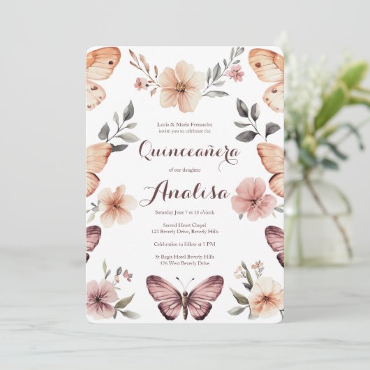 水彩花模様ズバタフライキンセニェラカスタム 招待状 (スタンド正面)