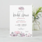 水彩花模様ピンクスクリプトブライダルシャワー茶 招待状 (スタンド正面)
