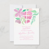 水彩花模様ピンクハンドバプテ絵を描ィスト 招待状 (正面)