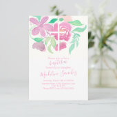 水彩花模様ピンクハンドバプテ絵を描ィスト 招待状 (スタンド正面)