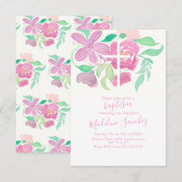 水彩花模様ピンクハンドバプテ絵を描ィスト 招待状