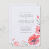 水彩花模様ピンクリース結婚式の招待 招待状 (正面/裏面)
