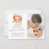 水彩花模様ピンク赤面バプテスマ献身 招待状 (正面)