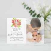 水彩花模様ピンク赤面バプテスマ献身 招待状 (スタンド正面)