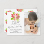 水彩花模様ピンク赤面バプテスマ献身 招待状 (正面/裏面)