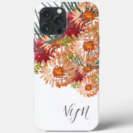 水彩花模様ピーチ金ゴールド モノグラムの iPhone 13 PRO MAXケース