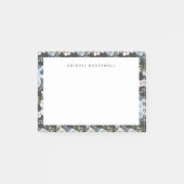 水彩花模様ブルーお名前を付ける ポストイット (正面)