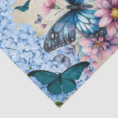 水彩花模様ブルーアジサイ&蝶 薄葉紙 (詳細)