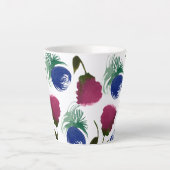 水彩花模様ブルーバーガンディーグリーン絵を描 カフェラテマグ (正面)