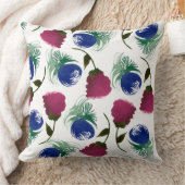 水彩花模様ブルーバーガンディーグリーン絵を描 クッション (ブランケット)