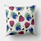 水彩花模様ブルーバーガンディーグリーン絵を描 クッション (裏面)