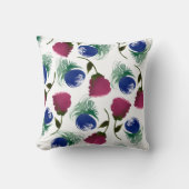 水彩花模様ブルーバーガンディーグリーン絵を描 クッション (正面)