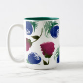 水彩花模様ブルーバーガンディーグリーン絵を描 ツートーンマグカップ (左)