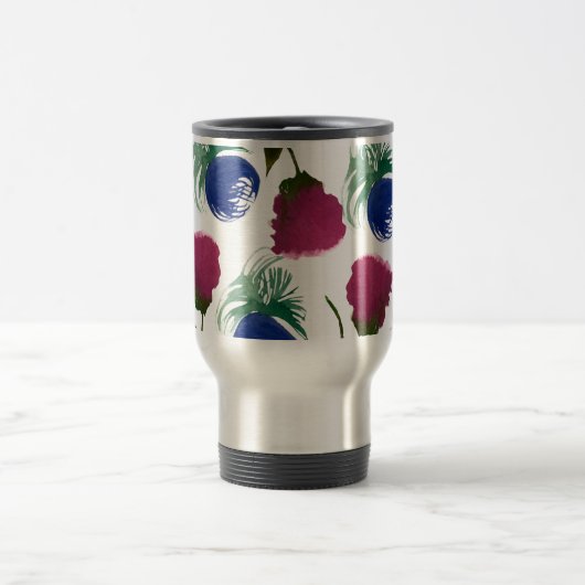 水彩花模様ブルーバーガンディーグリーン絵を描 トラベルマグ (中央)