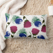 水彩花模様ブルーバーガンディーグリーン絵を描 ランバークッション (ブランケット)