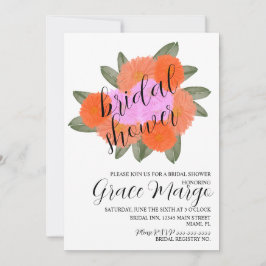 水彩花模様ブーケピンクはっきりしたブライダルシャワー 招待状