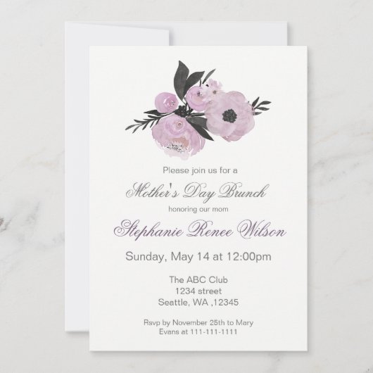 水彩花模様マザーズデイブルンチティーパーティー 招待状 (正面)