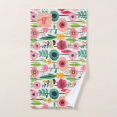 水彩花模様モノグラムの名 バスタオルセット (ハンドタオル)