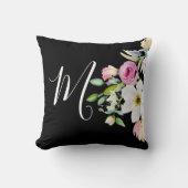 水彩花模様モノグラムダーク クッション (正面)