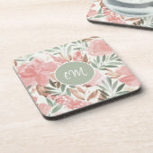 水彩花模様モノグラム コースター (左側)