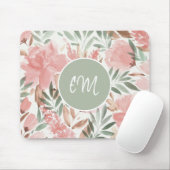 水彩花模様モノグラム マウスパッド (マウス)