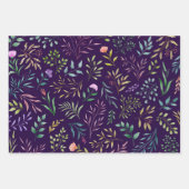 水彩花模様ラインアートパープル ラッピングペーパーシート (正面)