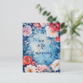 水彩花模様新しい住所の引越し案内 ポストカード (スタンド正面)