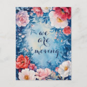 水彩花模様新しい住所の引越し案内 ポストカード (正面)