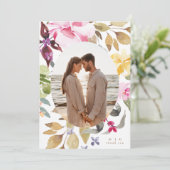 水彩花模様結婚の写真 サンキューカード (スタンド正面)