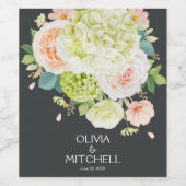 水彩花模様結婚ズ ワインラベル (シングルラベル)