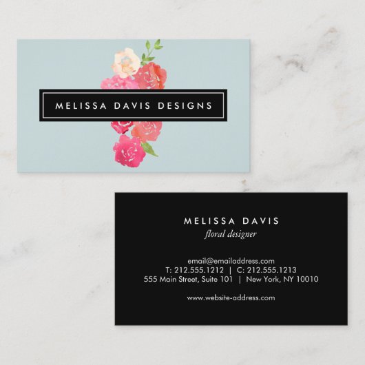 水彩花模様美しいとデザインブ淡い色のルー 名刺 (正面/裏面)