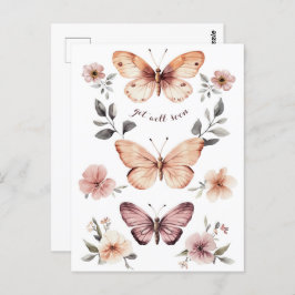 水彩花模様蝶が良く近づく ポストカード