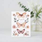 水彩花模様蝶が良く近づく ポストカード (スタンド正面)