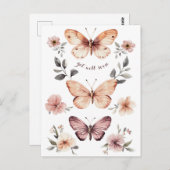 水彩花模様蝶が良く近づく ポストカード (正面/裏面)