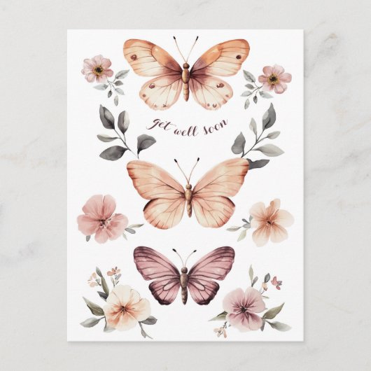 水彩花模様蝶が良く近づく ポストカード (正面)