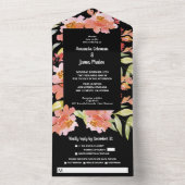 水彩花模様赤の黒結婚色 オールインワン招待状 (内側)