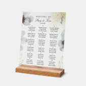 水彩花模様金ゴールド白結婚の座席 アクリルサイン (傾斜)