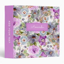 水彩花模様3リングや輪バインダー