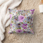 水彩花模様 クッション (ブランケット)