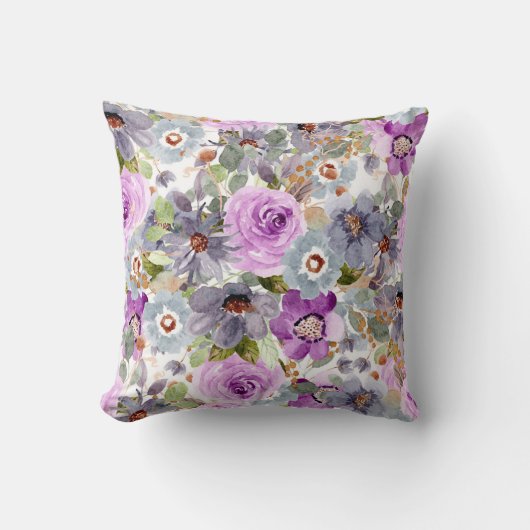 水彩花模様 クッション (正面)