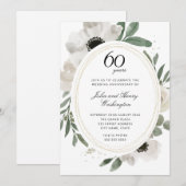 水彩花模様 ゴールド グリッター 60周年記念 招待状 (正面/裏面)