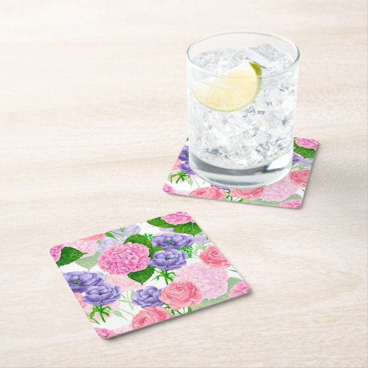 水彩花模様 スクエアペーパーコースター (インサイチュ)