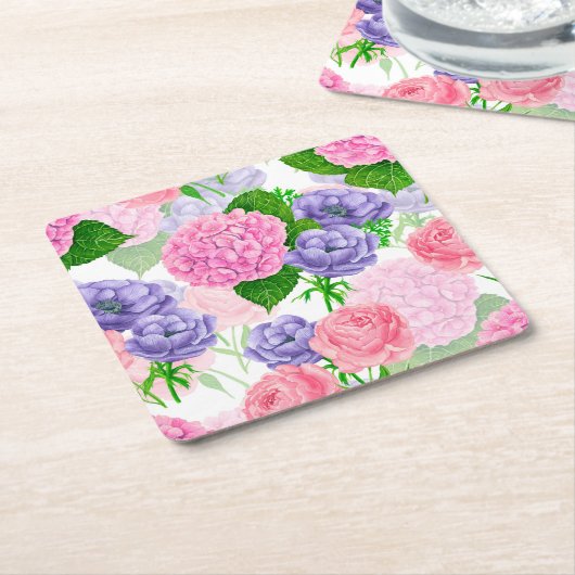 水彩花模様 スクエアペーパーコースター (アングル)