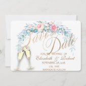 水彩花模様、ドット ワイン グラス 結婚式のご案内 セーブザデート (正面)