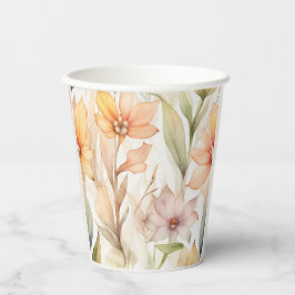 水彩花模様（ピンク、オレンジ色） 紙コップ
