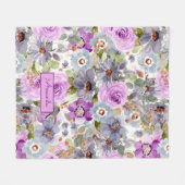 水彩花模様 フリースブランケット (正面(横))